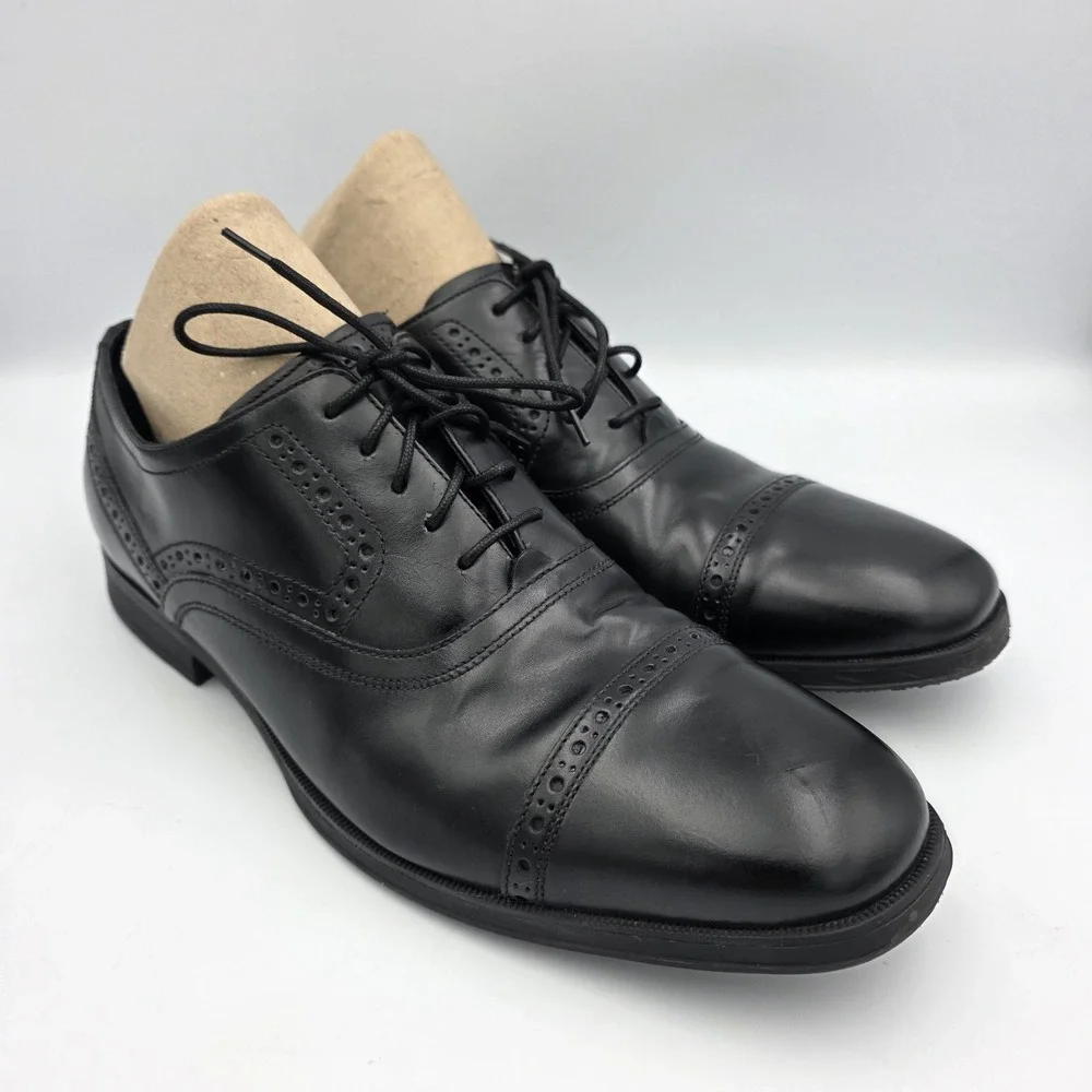 Cole Haan C20225 Shoes Men 8.5 M Black Leather Signature Grand OS Captoe LaceUp